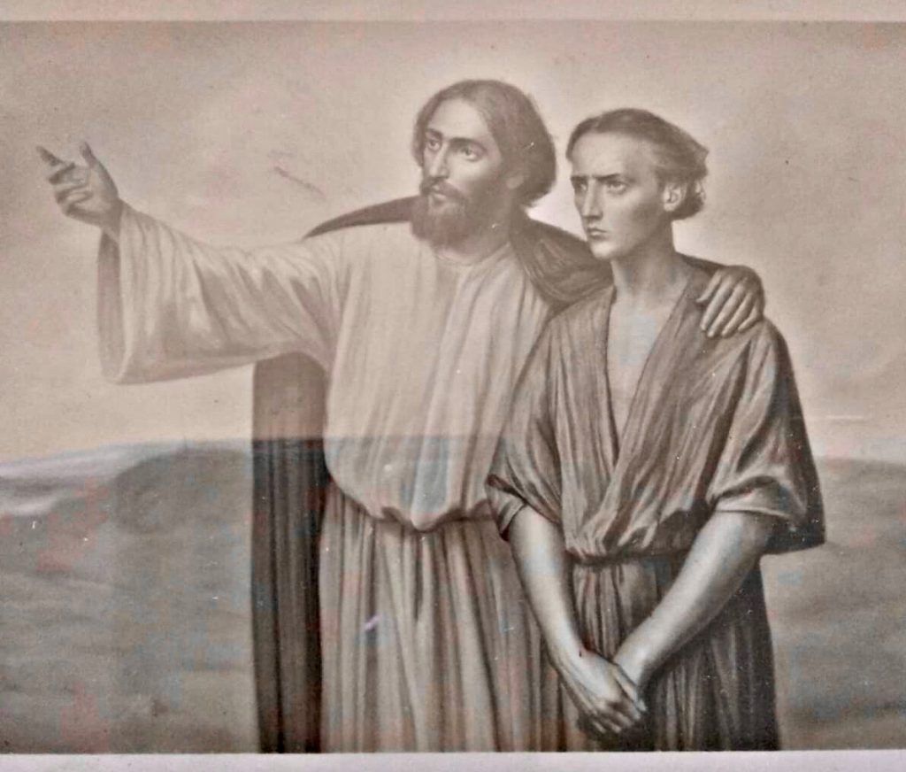 Imagen a la que alude el artículo en la que aparece el Maestro Jesús de Nazareth acompañado por uno de sus apóstoles.